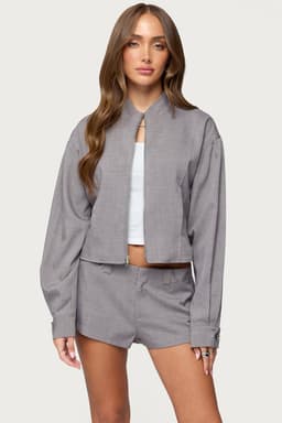 Roshelle High Neck Jacket - Front Zip Loose Fit Polyester Spandex
