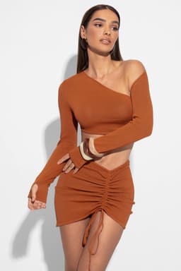 Amber Mini Skirt Set with Long Sleeve Top Viscose Nylon Asymmetric Lightweight
