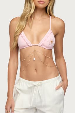 Pearly Body Chain with Faux Pearl Pendant and Bead Detailing Gold Tone Adjustable 28.3-35.4in