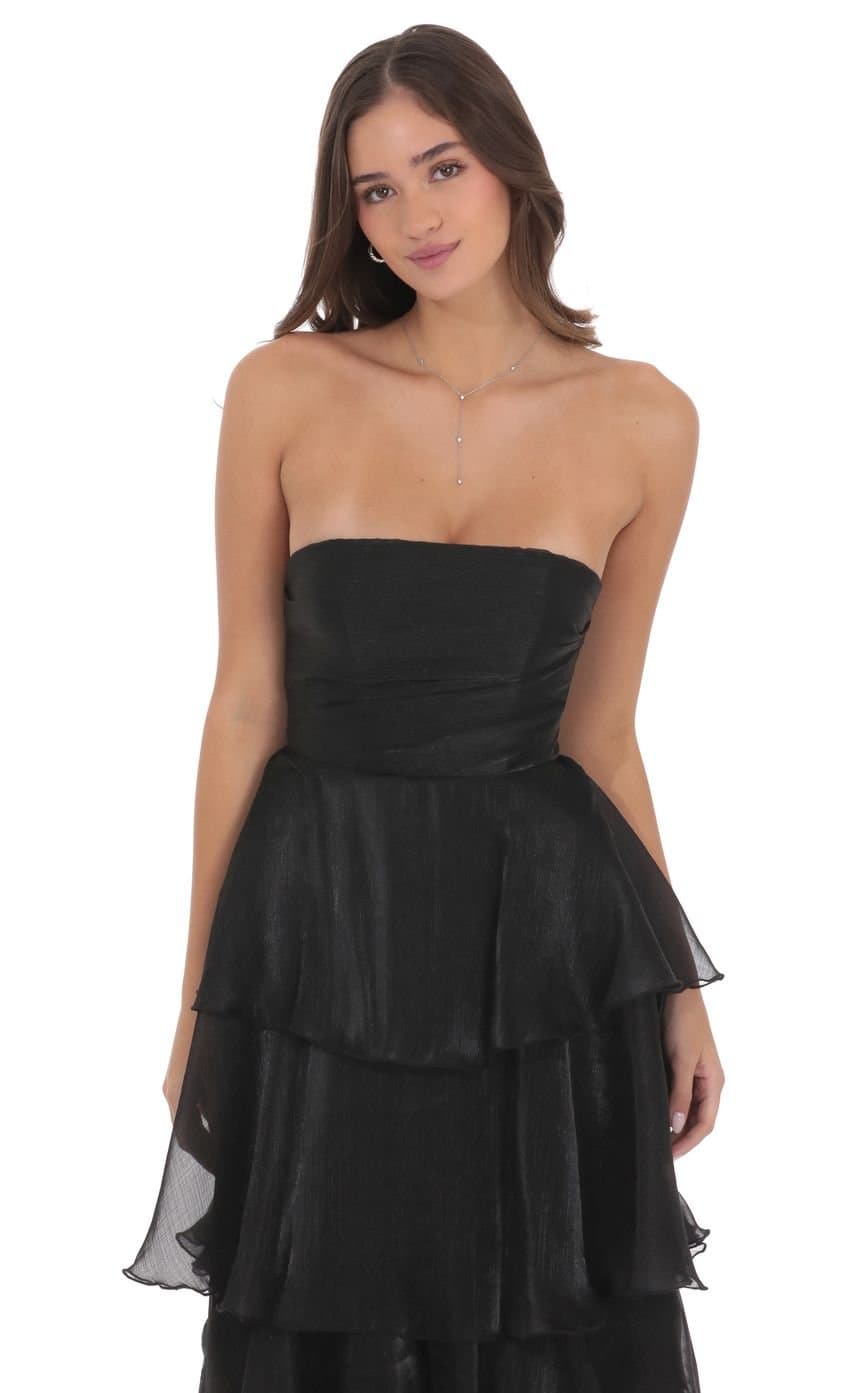 Corset Ruffle Strapless Maxi Dress in Black
