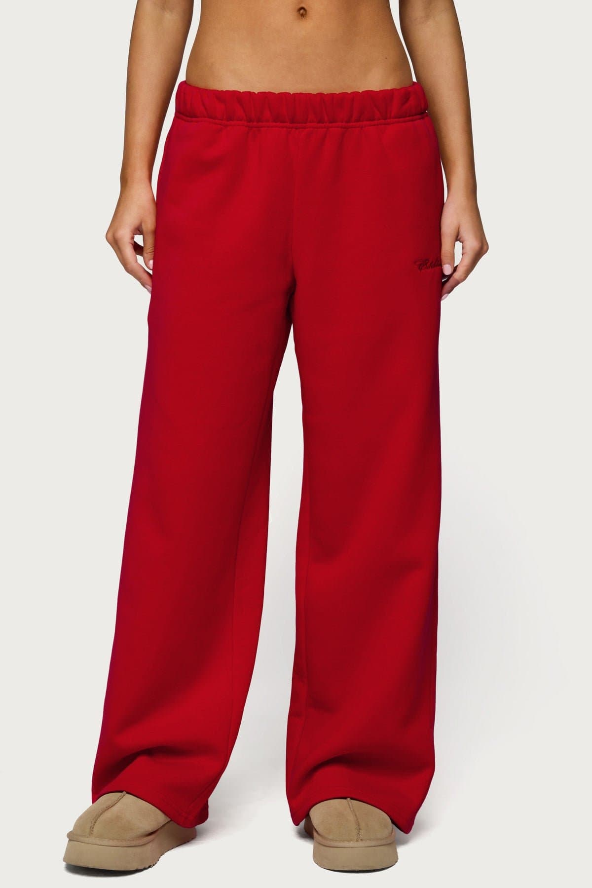 Basic Girl Wide Leg Edikted Sweatpants - Polyester Cotton Embroidered