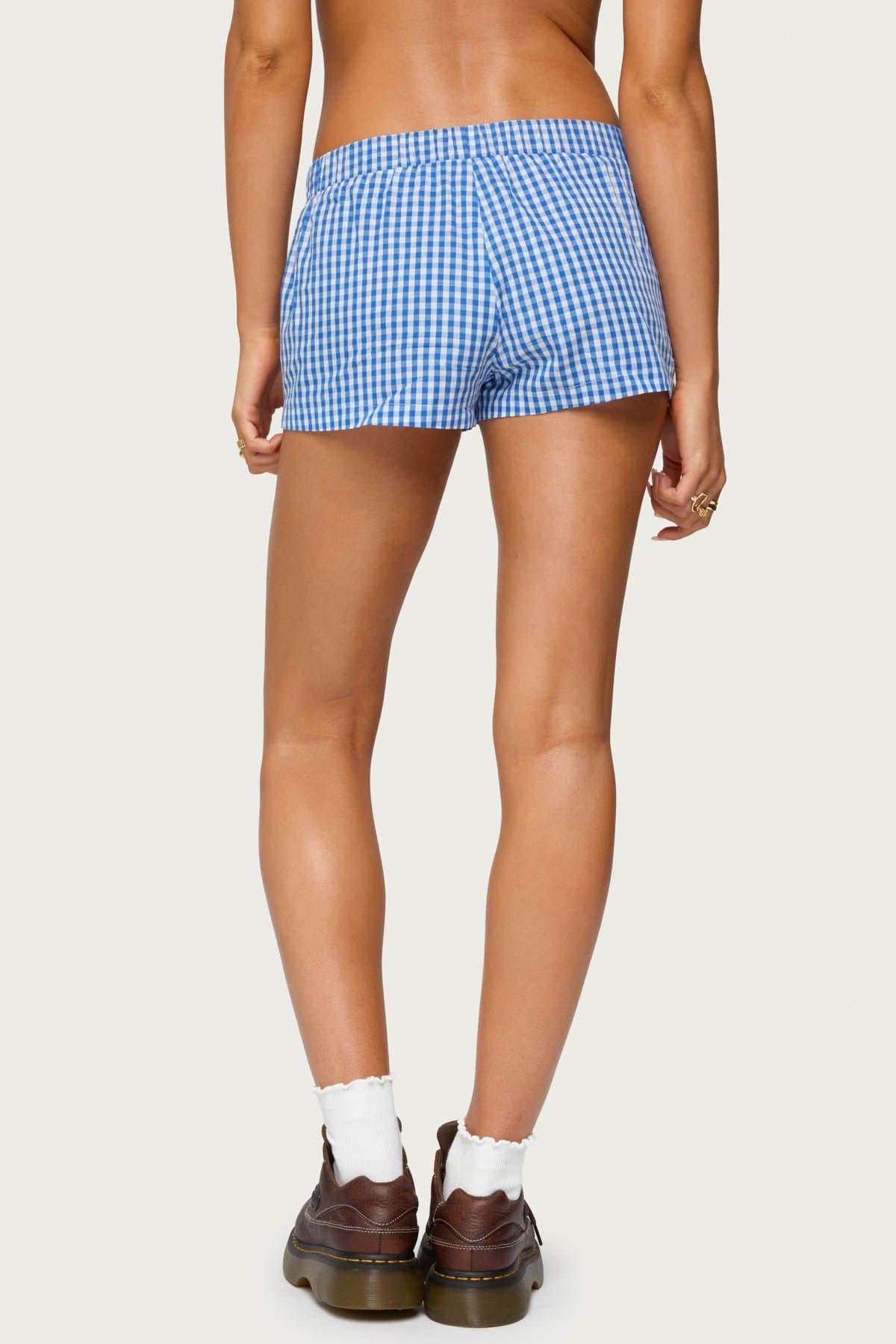 Maryanne Gingham Boxer Shorts - Cotton Polyester Elastic Waistband Button Detail