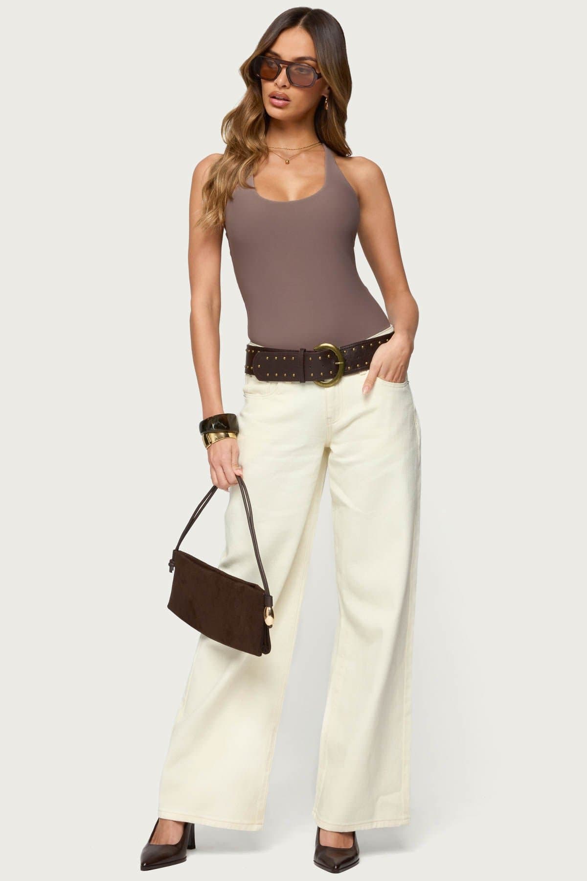 Svana Scoop Neck Racerback Bodysuit - Nylon Spandex Women's Tops