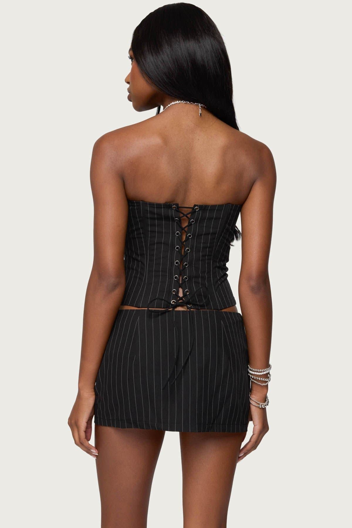 Maeve Pinstripe Strapless Boned Corset Polyester Rayon Spandex
