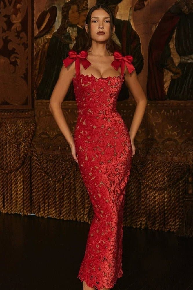 Sexy Hollow Out Slim Bow Lace Up Sleeveless Floral Maxi Dress