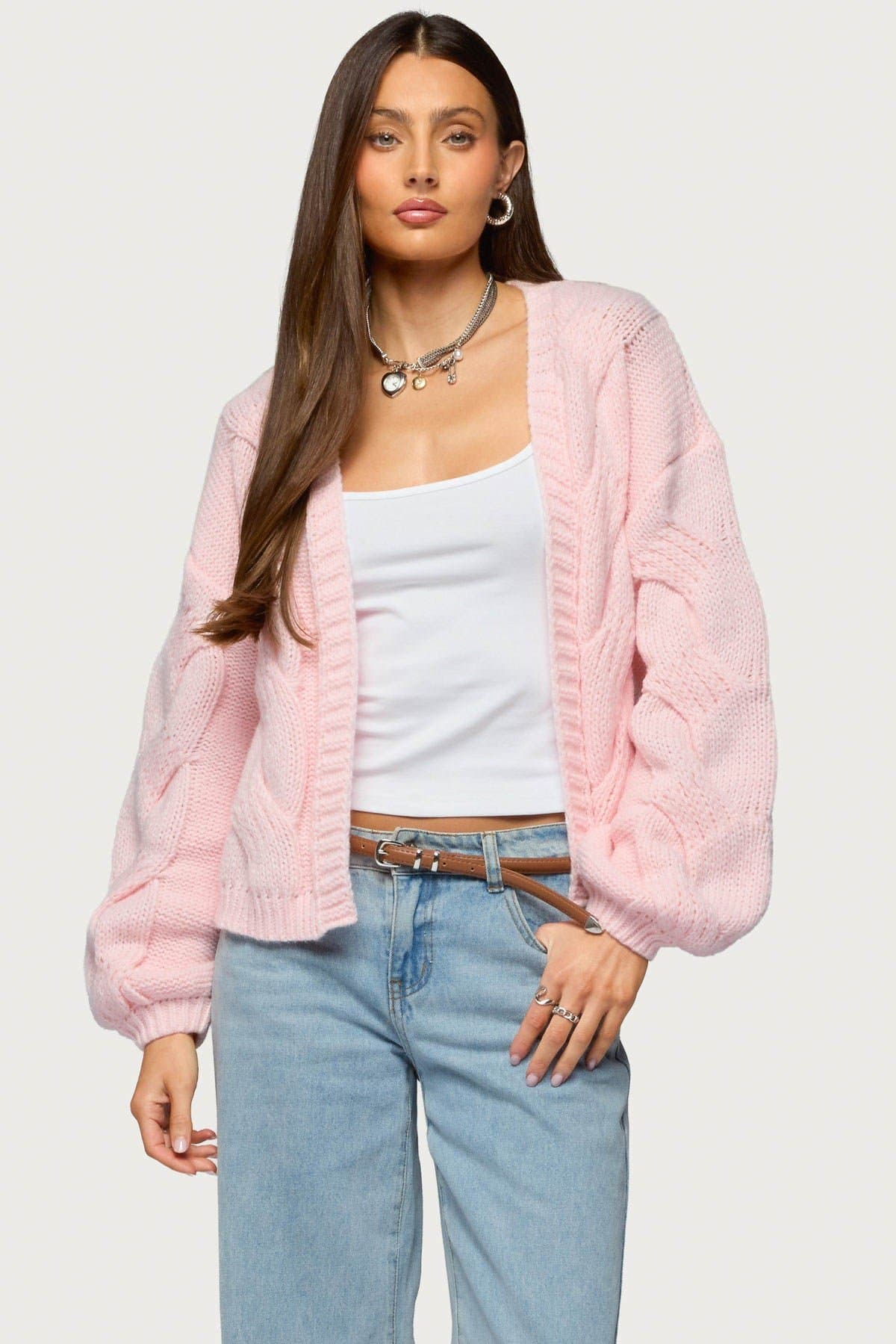 Braiden Chunky Cable Knit Cardigan - Polyester Women's Sweater