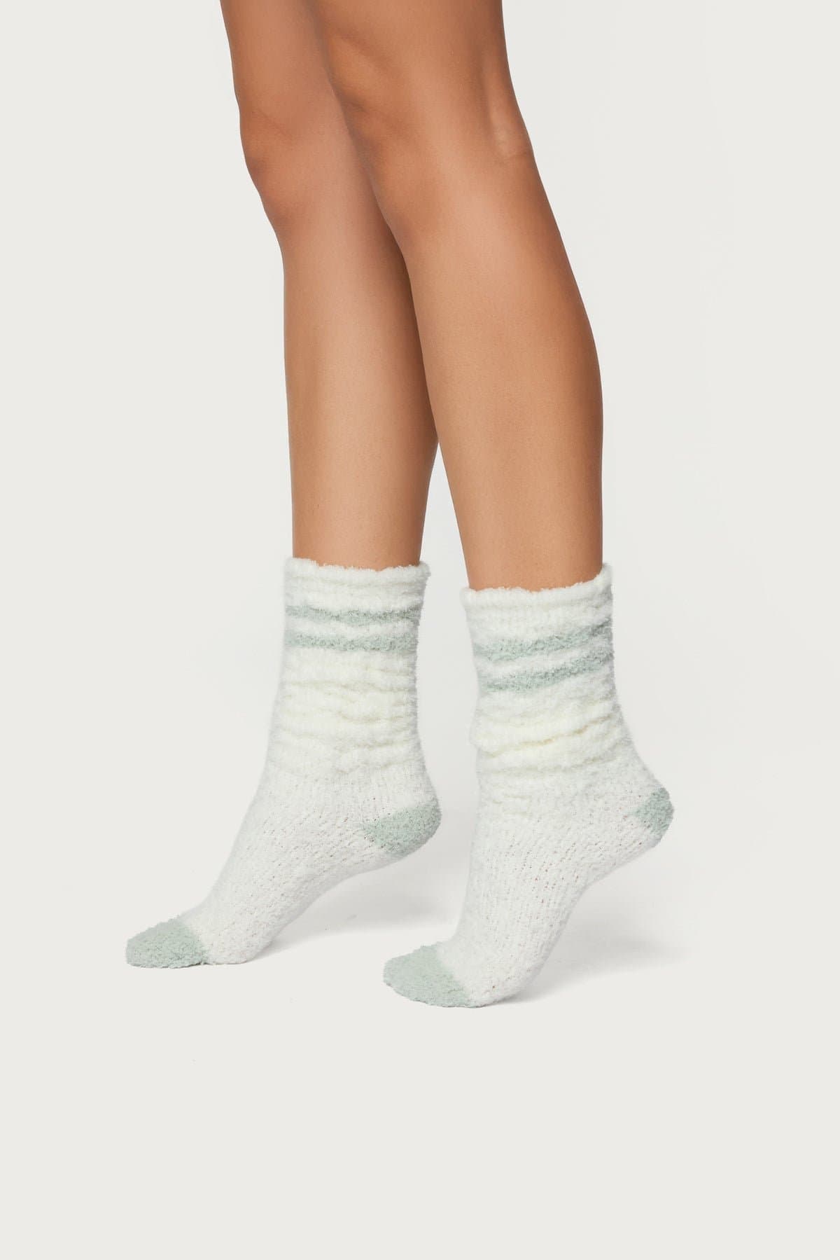 Stripey Fuzzy Scrunch Socks - Striped Polyester Spandex, 21.7 Inch Length