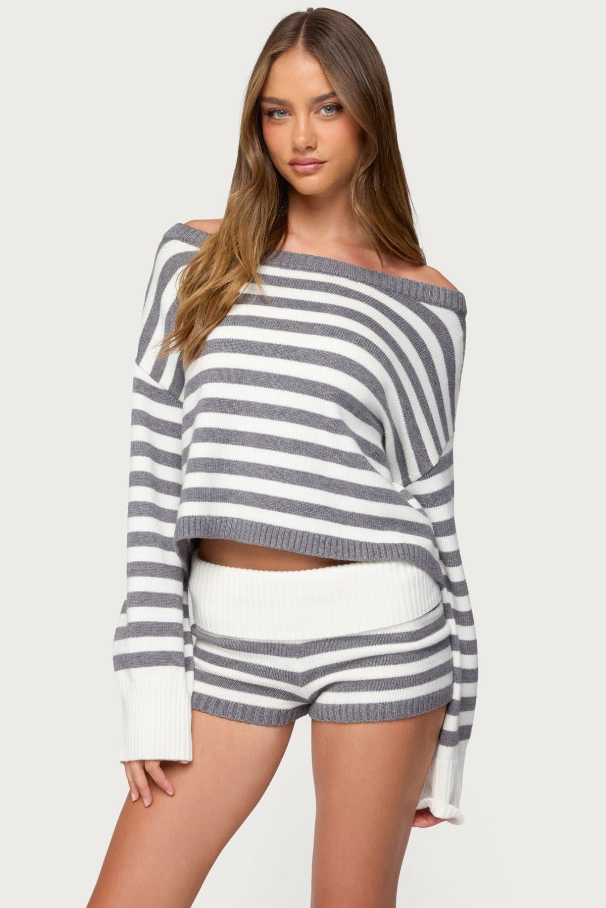 Saphi Striped Oversized Knit Sweater - Acrylic Fabric, Contrast Cuffs