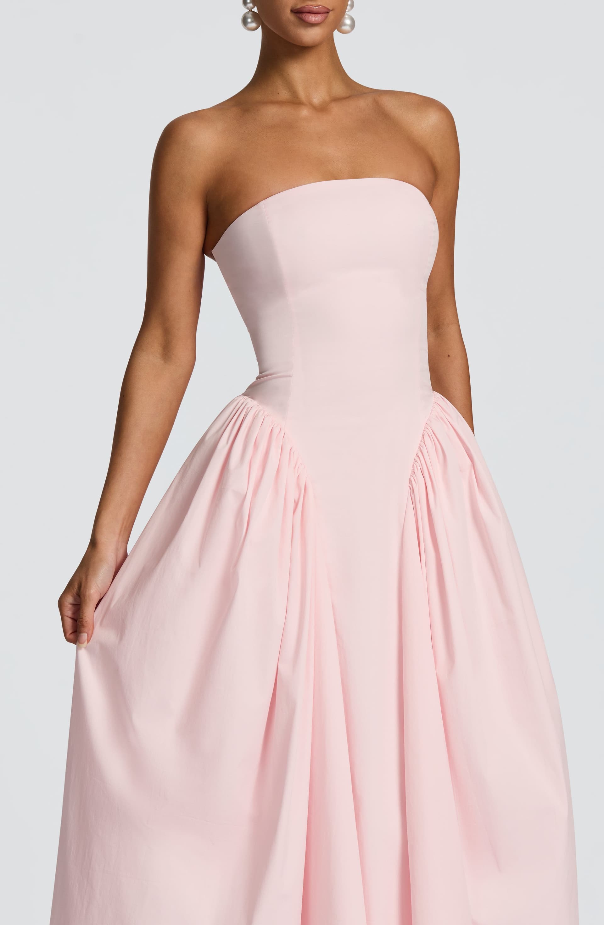 Darla Midi Dress - Blush Strapless Cotton Nylon Elastane Poplin