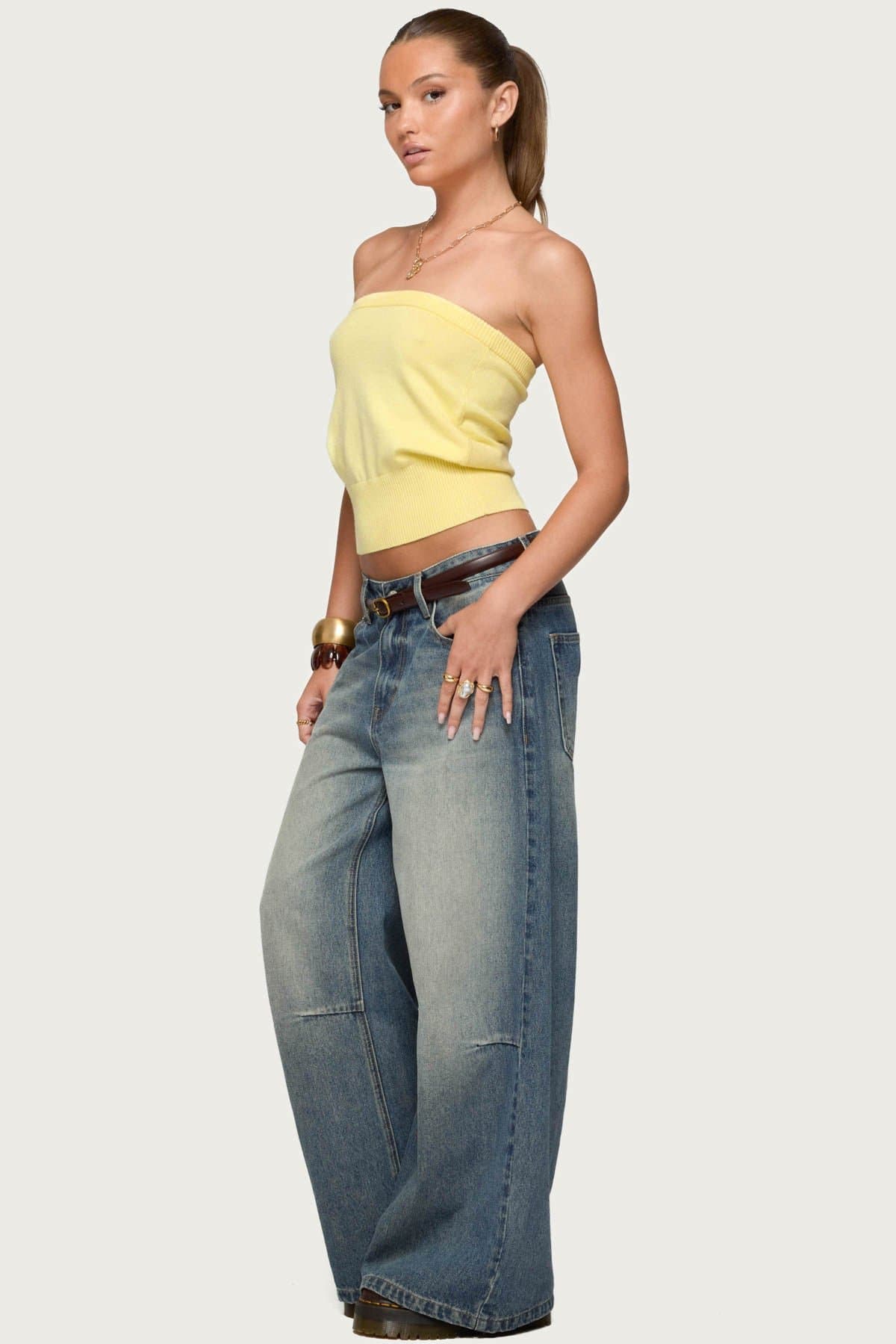 Philipa Strapless Knit Top - Rayon Polyester Nylon Fitted Waistband