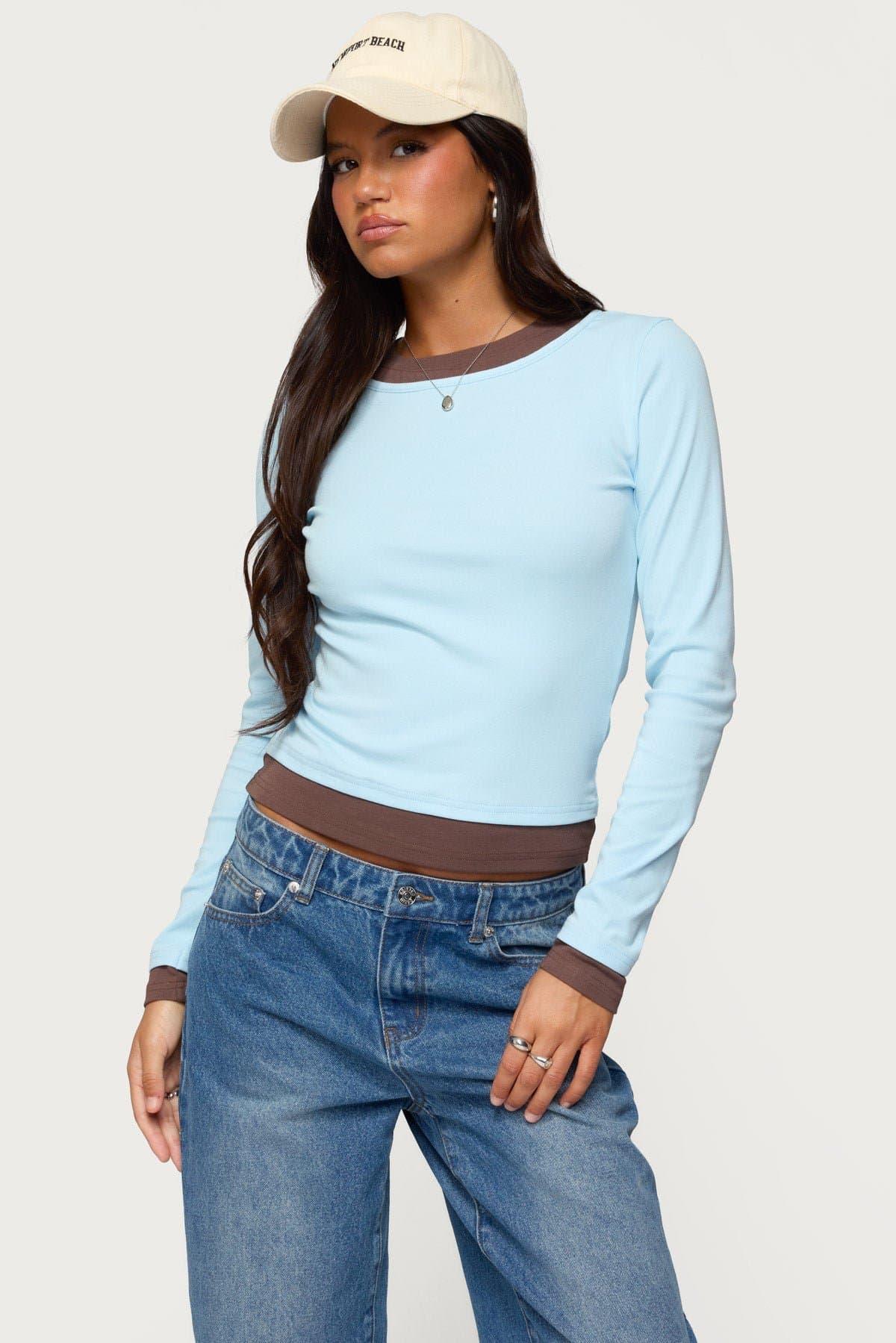 Contrast Layered Look Long Sleeve T-Shirt - Cotton Spandex Unisex