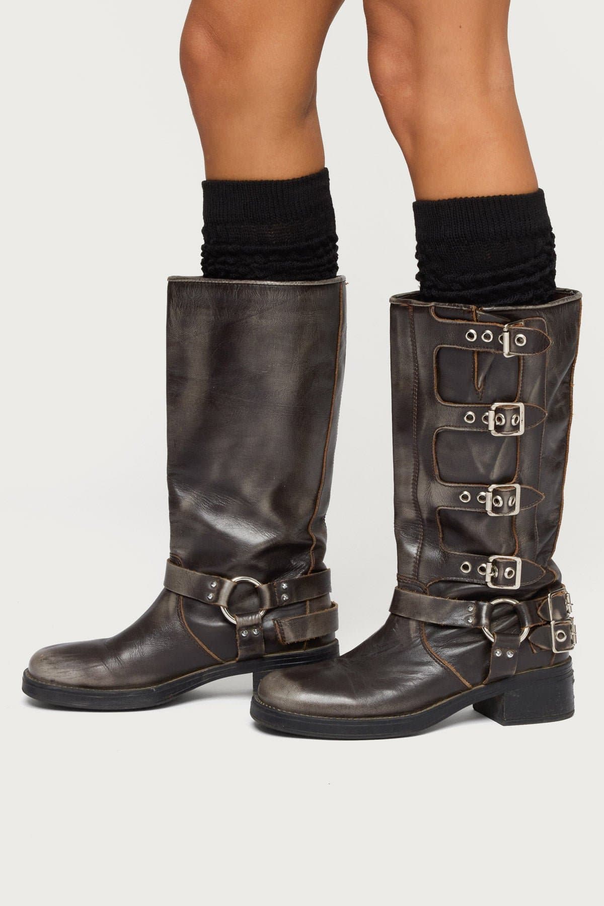 Knee High Scrunch Socks - Ribbed Knit Polyester Acrylic 29.5 Inch Length