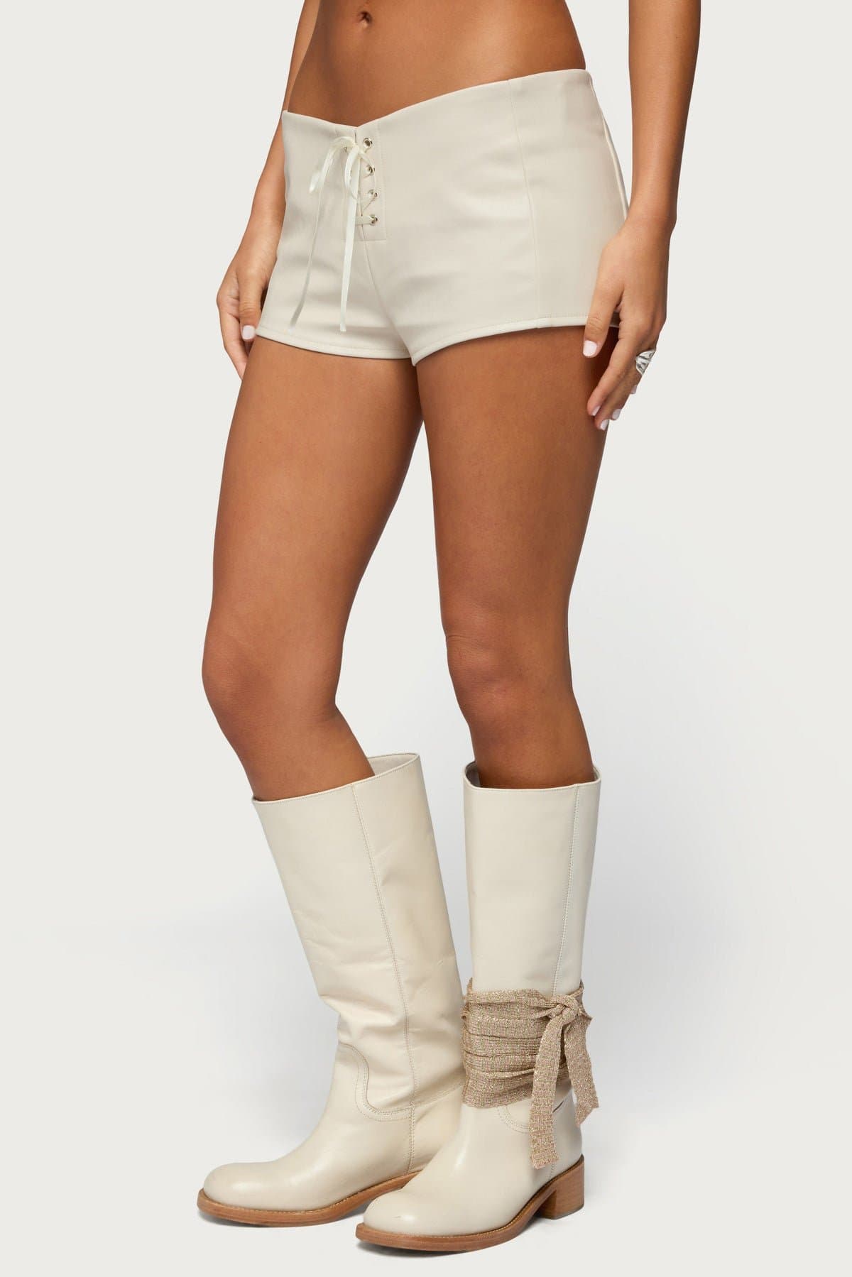 Wilde Lace Up Faux Leather Shorts - Polyurethane Rayon Matching Set