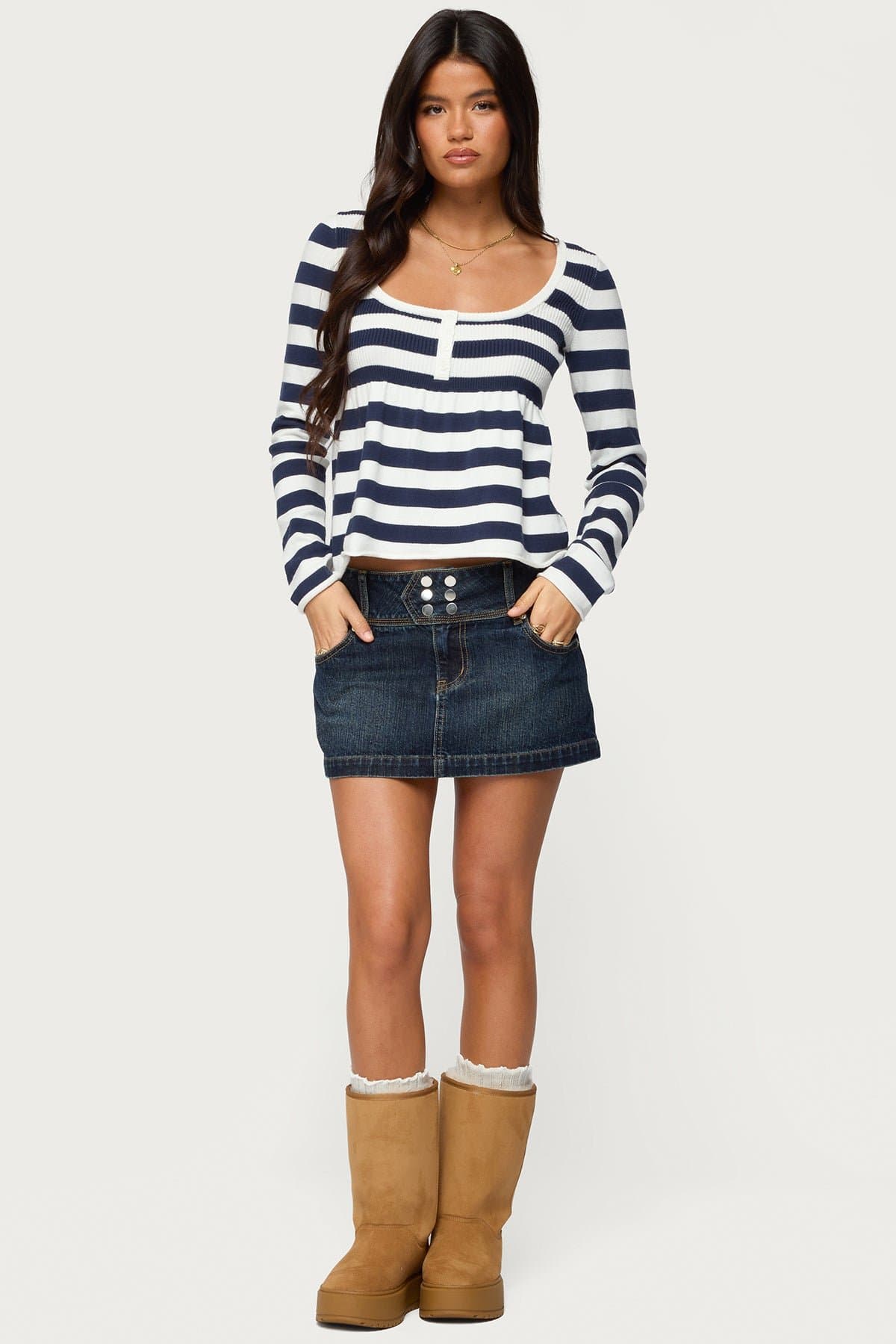 Fatama Denim Mini Skirt - Rigid 100% Cotton with Snap Button Closures