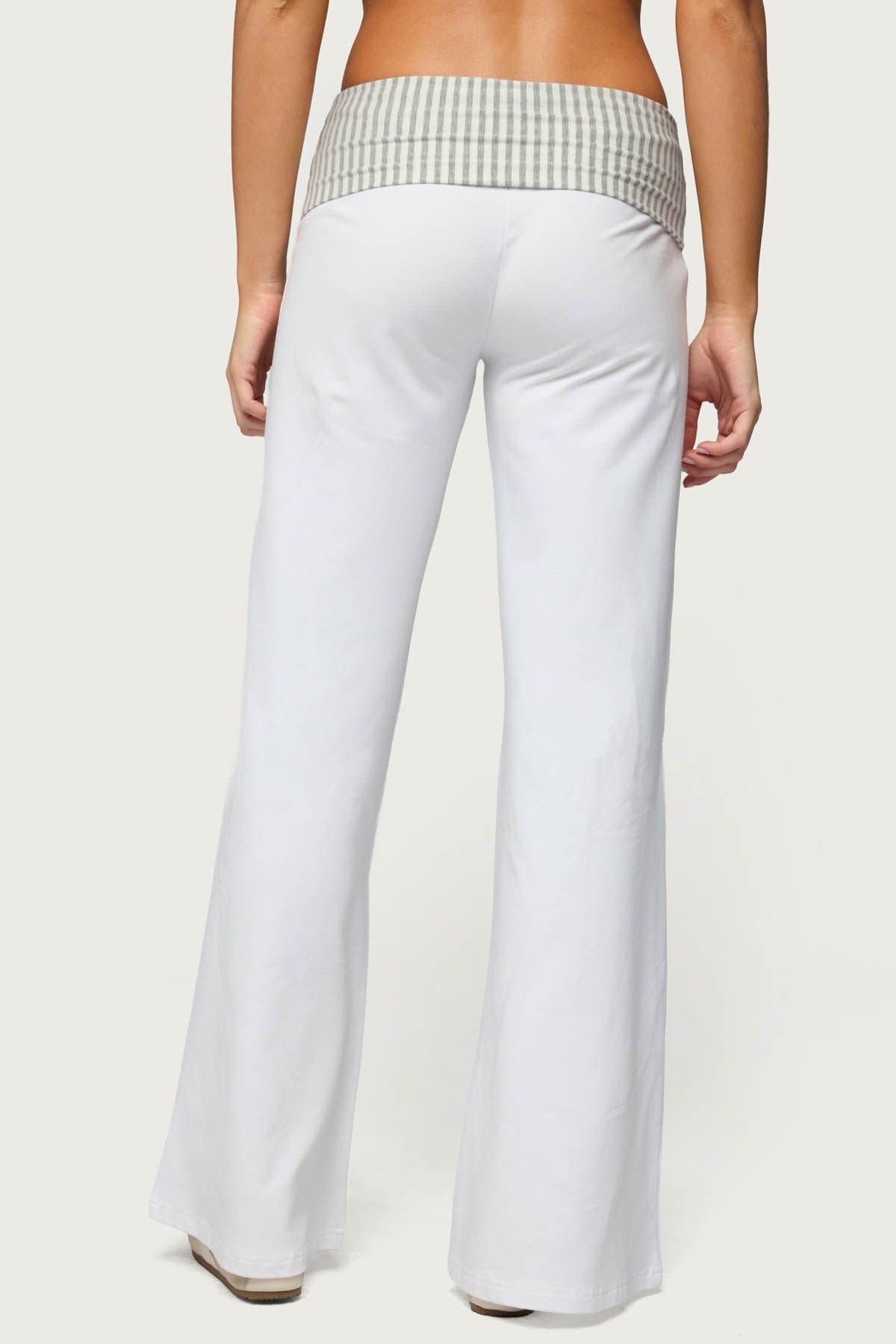 Meshey Striped Foldover Waistband Wide Leg Pants - Cotton Spandex Size S Inseam 32.3"