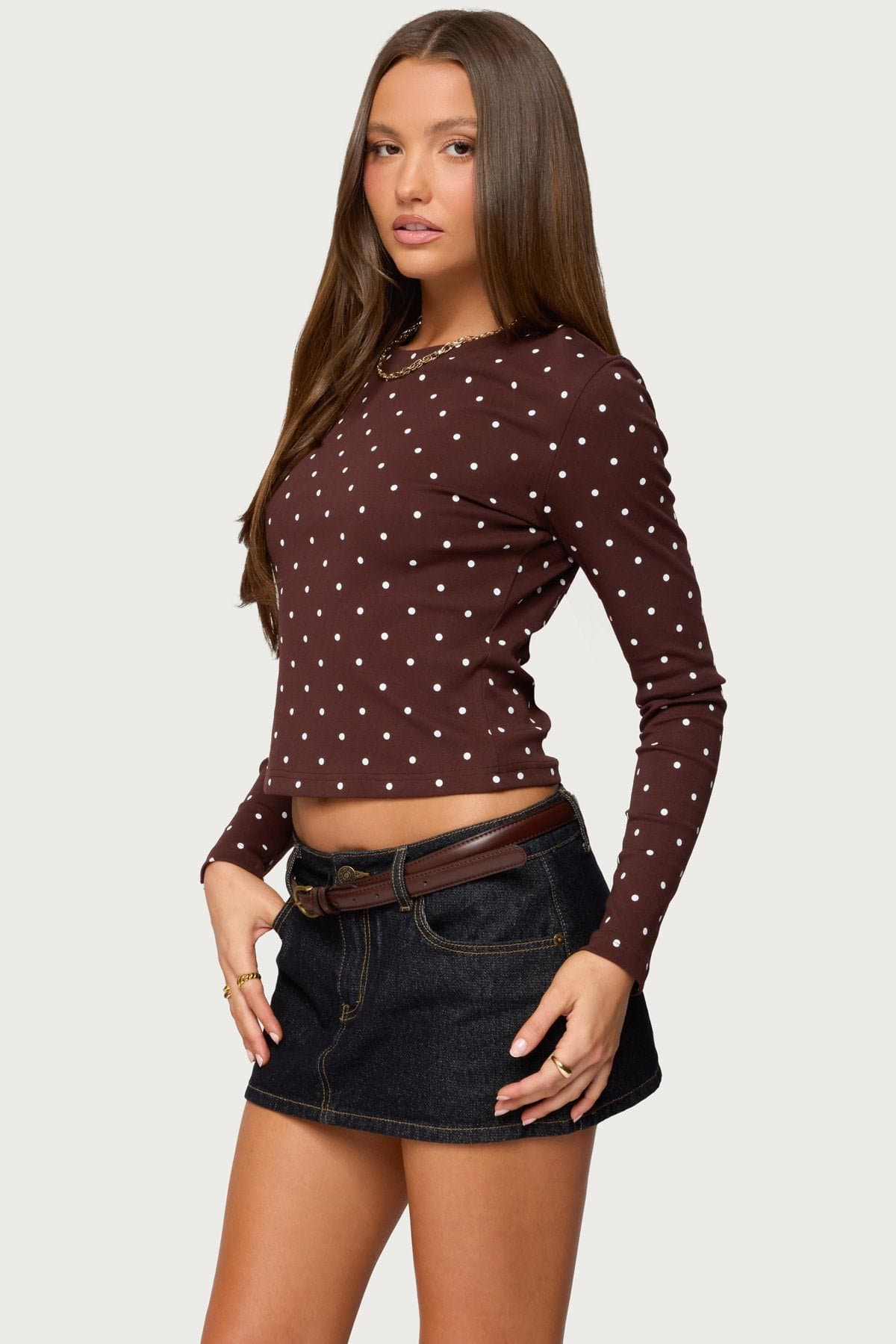 Daliya Polka Dot Long Sleeve Cotton Spandex Loungewear T-Shirt