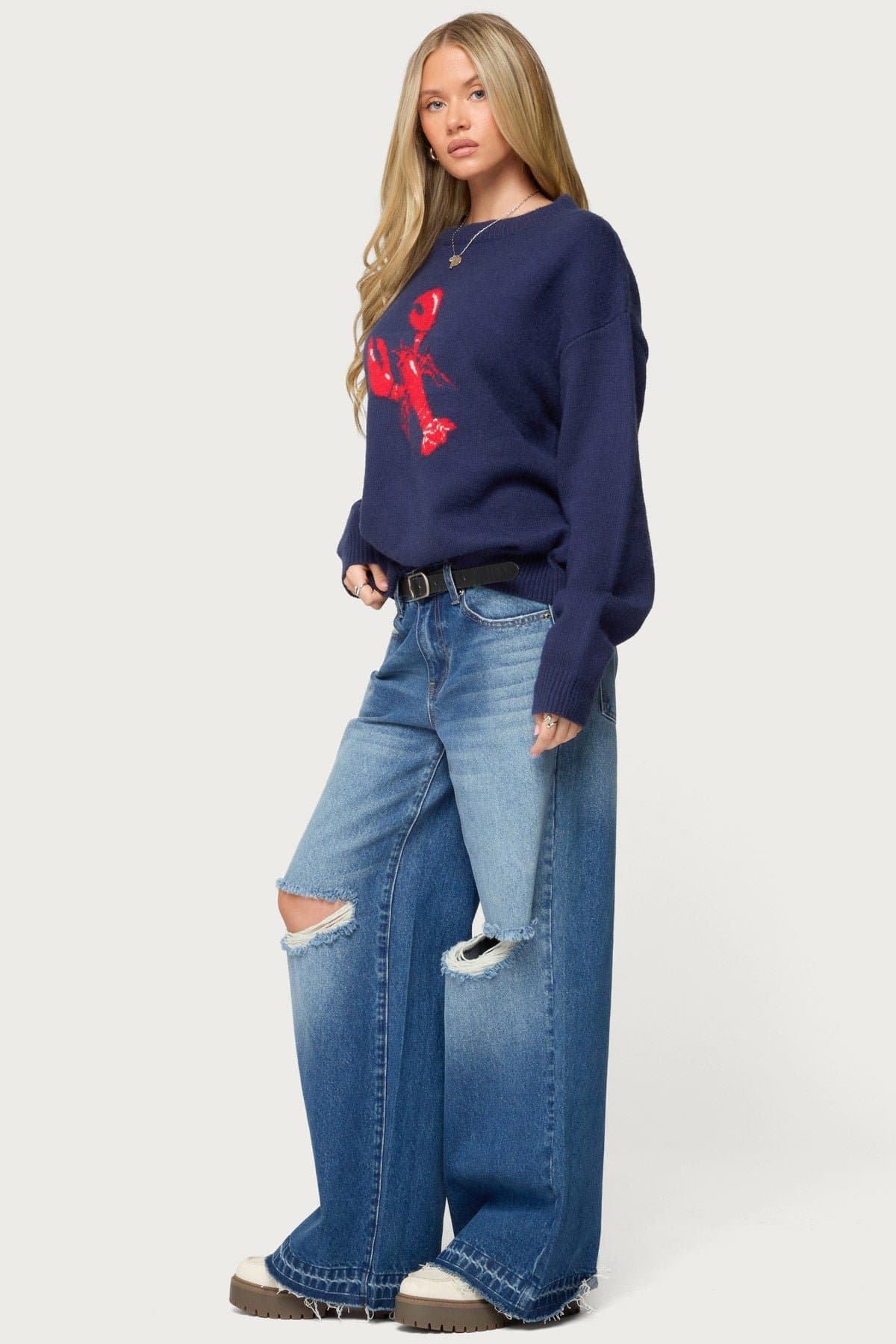 Don't Be Shellfish Lobster Graphic Knit Sweater - Acrylic Nylon Polyester