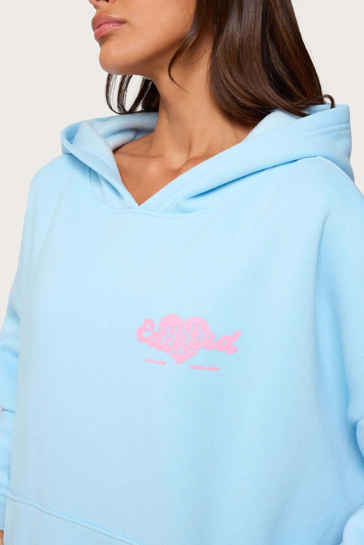 We're Edikted Hoodie with Heart Graphic Print Polyester Cotton Blend