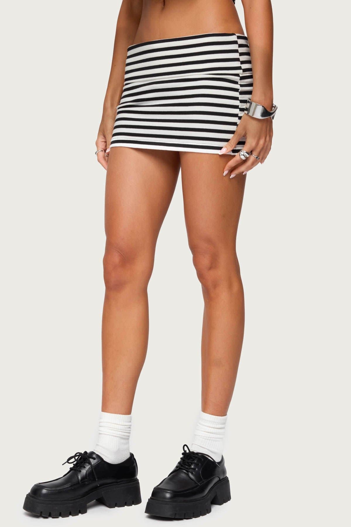 Rylan Striped Fold Over Mini Skort - Cotton Spandex