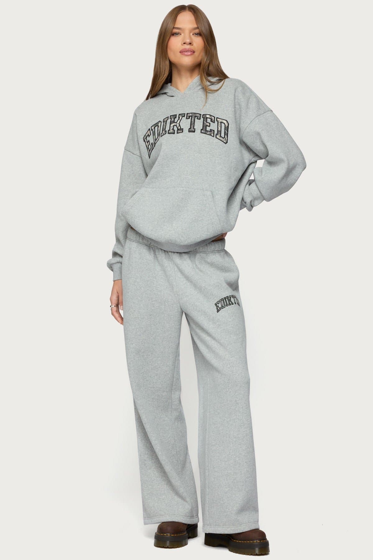 Camo Crush Edikted Sweatpants - Straight Leg Fit, Polyester Cotton, Camo Graphic Patch