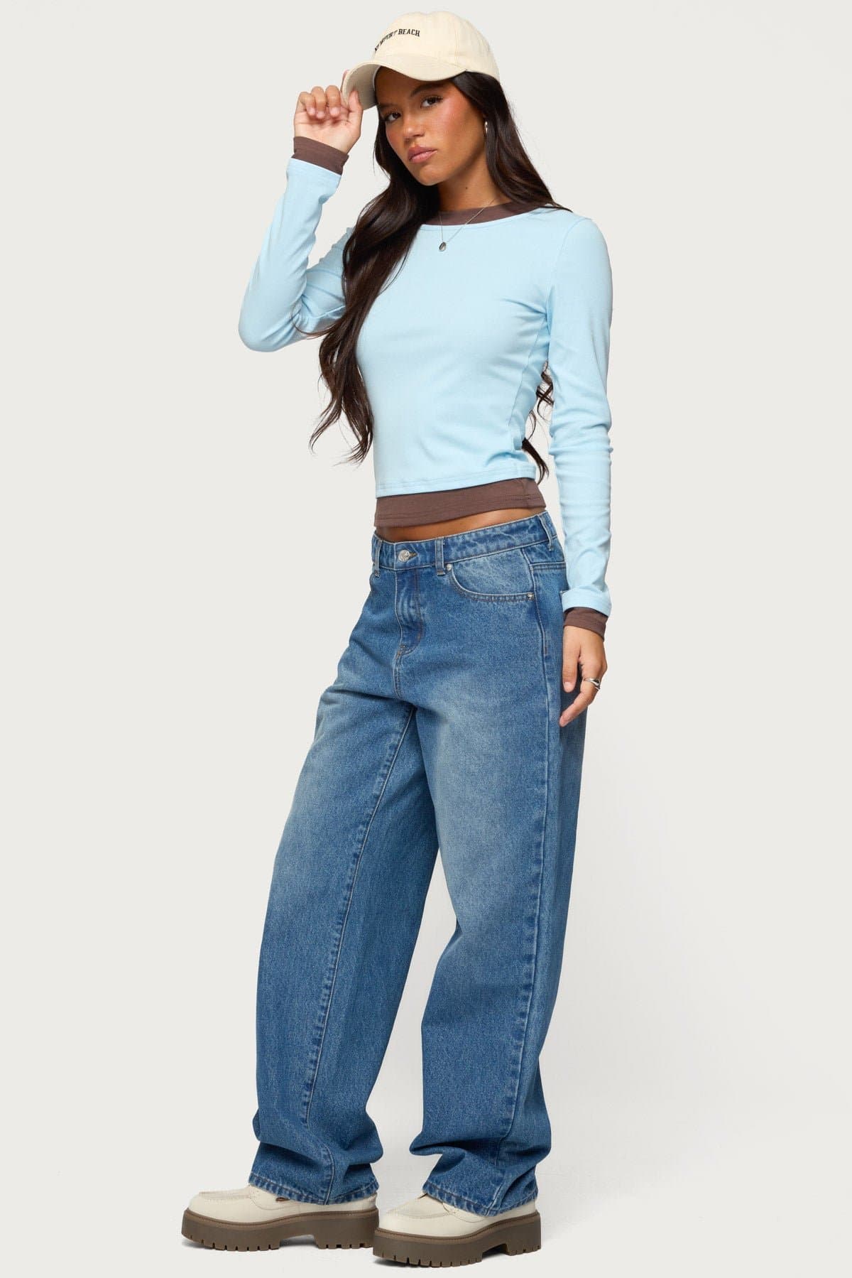 Contrast Layered Look Long Sleeve T-Shirt - Cotton Spandex Unisex