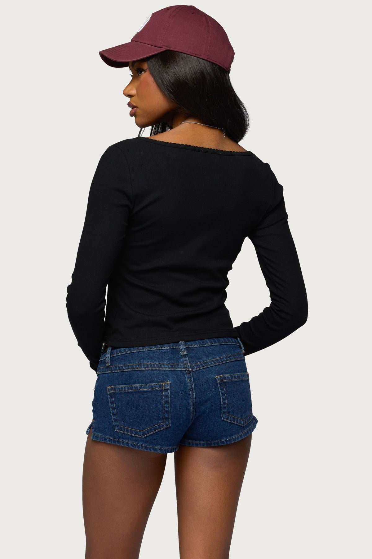 Tanya Button Up V-Neck Cardigan with Frilled Trim - Cotton Rayon Spandex