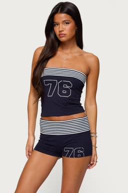 76 Stripey Fold Over Tube Top - Striped Cotton Spandex Matching Set