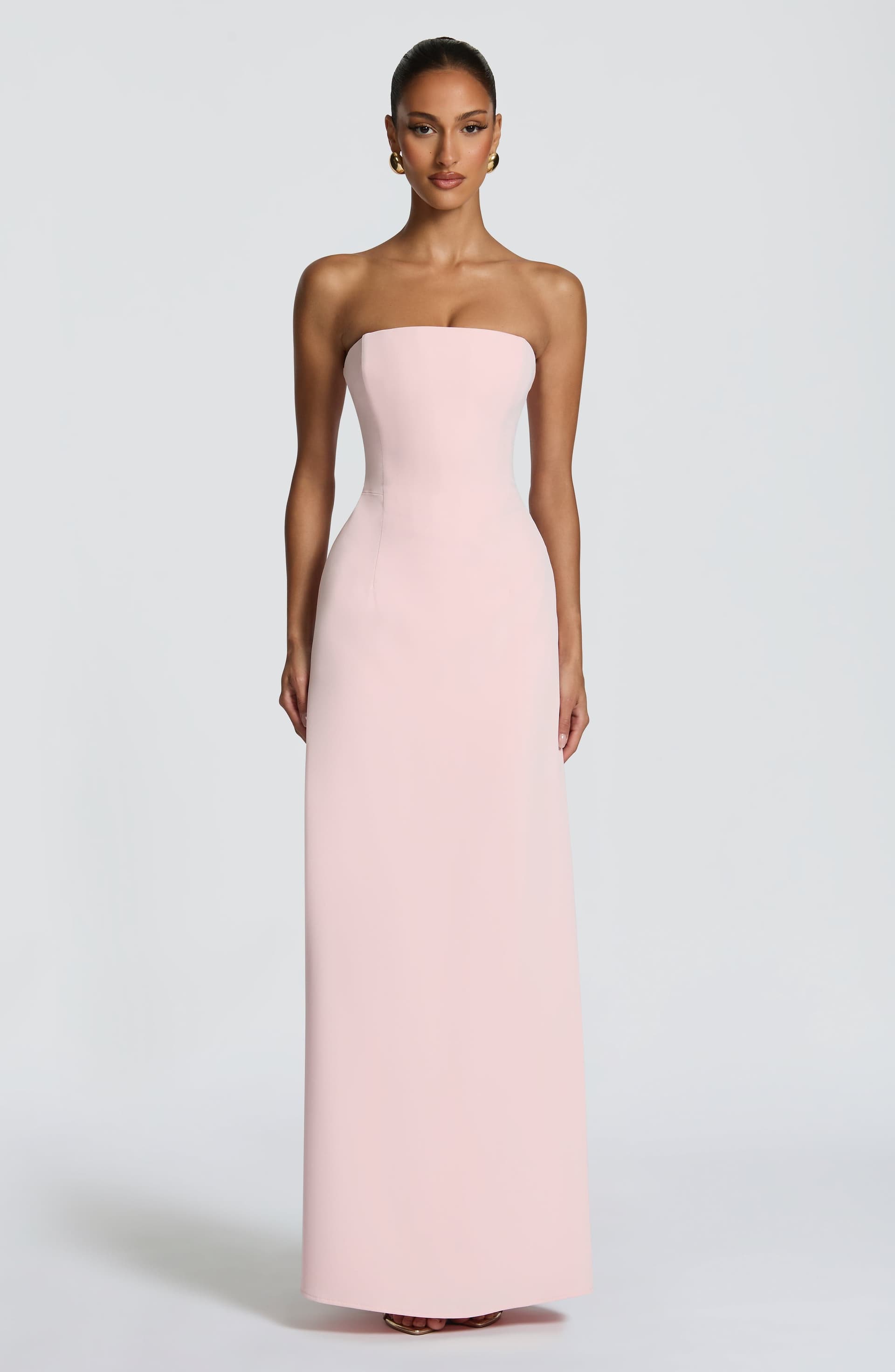 Irmina Blush Maxi Dress Strapless Draped Twill Corset Lace-Up Back