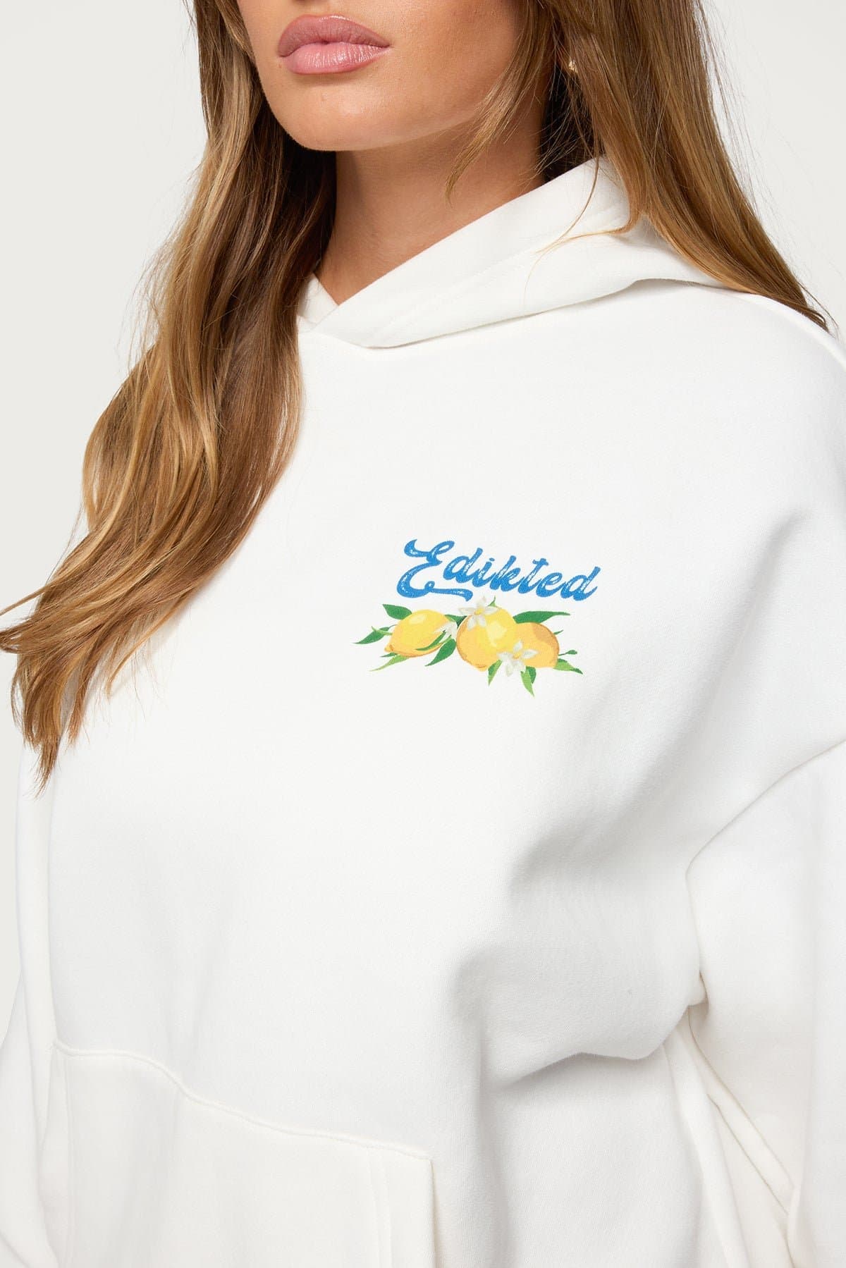 Squeeze The Day Graphic Hoodie - Lemon Print, Polyester Cotton Blend, Edikted Matching Set
