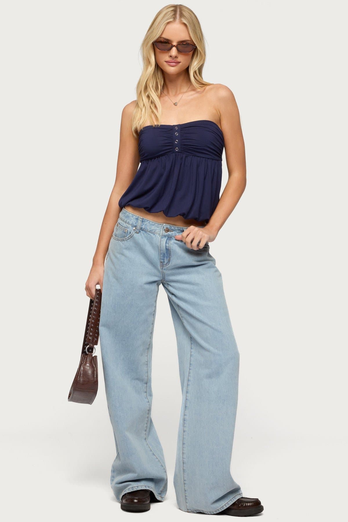 Yury Strapless Bubble Hem Top with Snap Buttons - Rayon Spandex