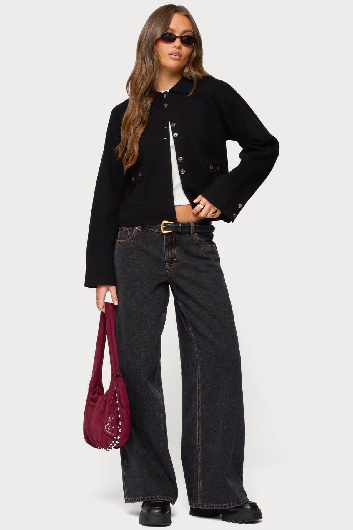 Lorne Knit Jacket - Polyester Rayon Nylon Blend Classic Collar Button Front