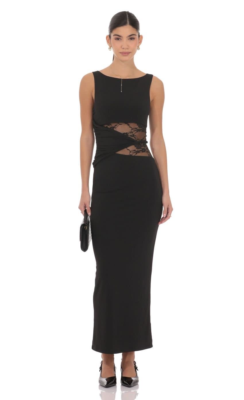 Lace Cutout Maxi Dress in Black