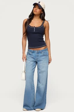 Raiyne Low Rise Wide Leg Jeans in Rigid Denim Cotton Polyester Spandex