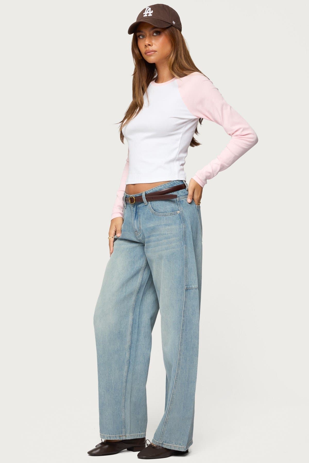 Raya Long Sleeve T-Shirt with Contrast Sleeves & Neckline Cotton Spandex