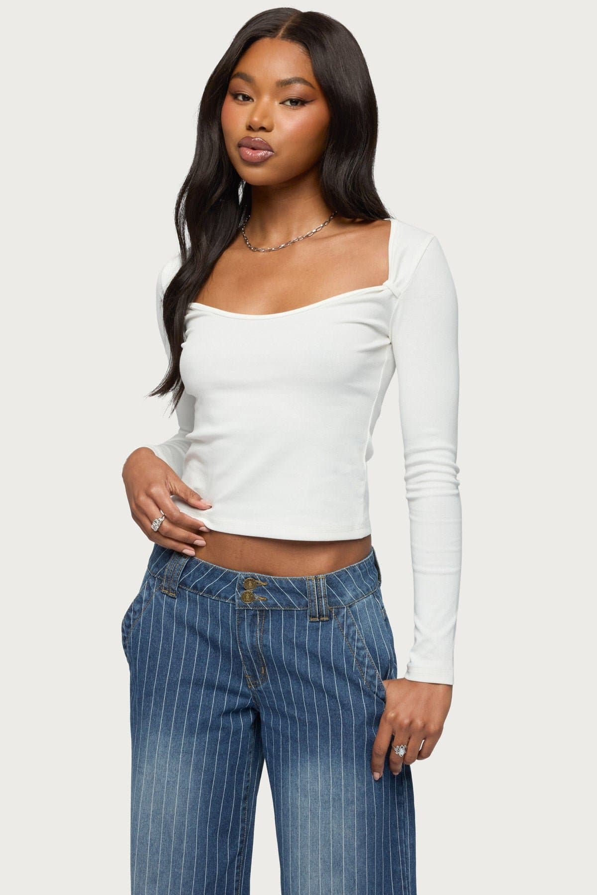 Ximena Scoop Neck Long Sleeve Top - Cinched Cotton Spandex