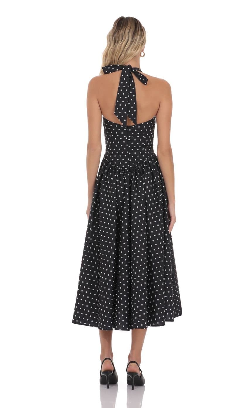 Polka Dot Halter Midi Dress in Black