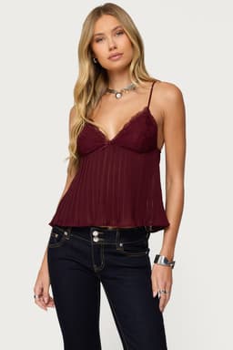 Rhian Lacey Pleated Babydoll Top with Adjustable Straps, Lace Bust, Chiffon