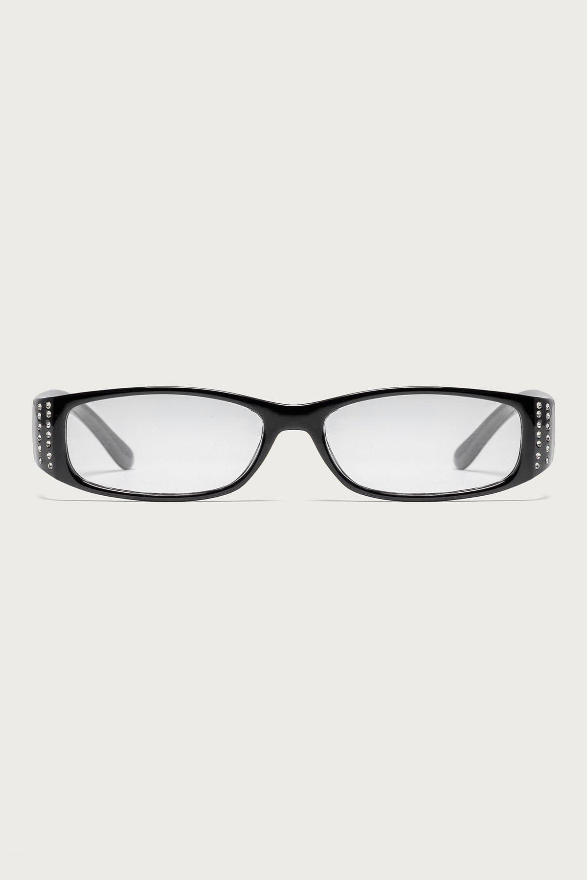Magie Rectangle Glasses Rhinestone Detail Polycarbonate Frame 5.3in Width