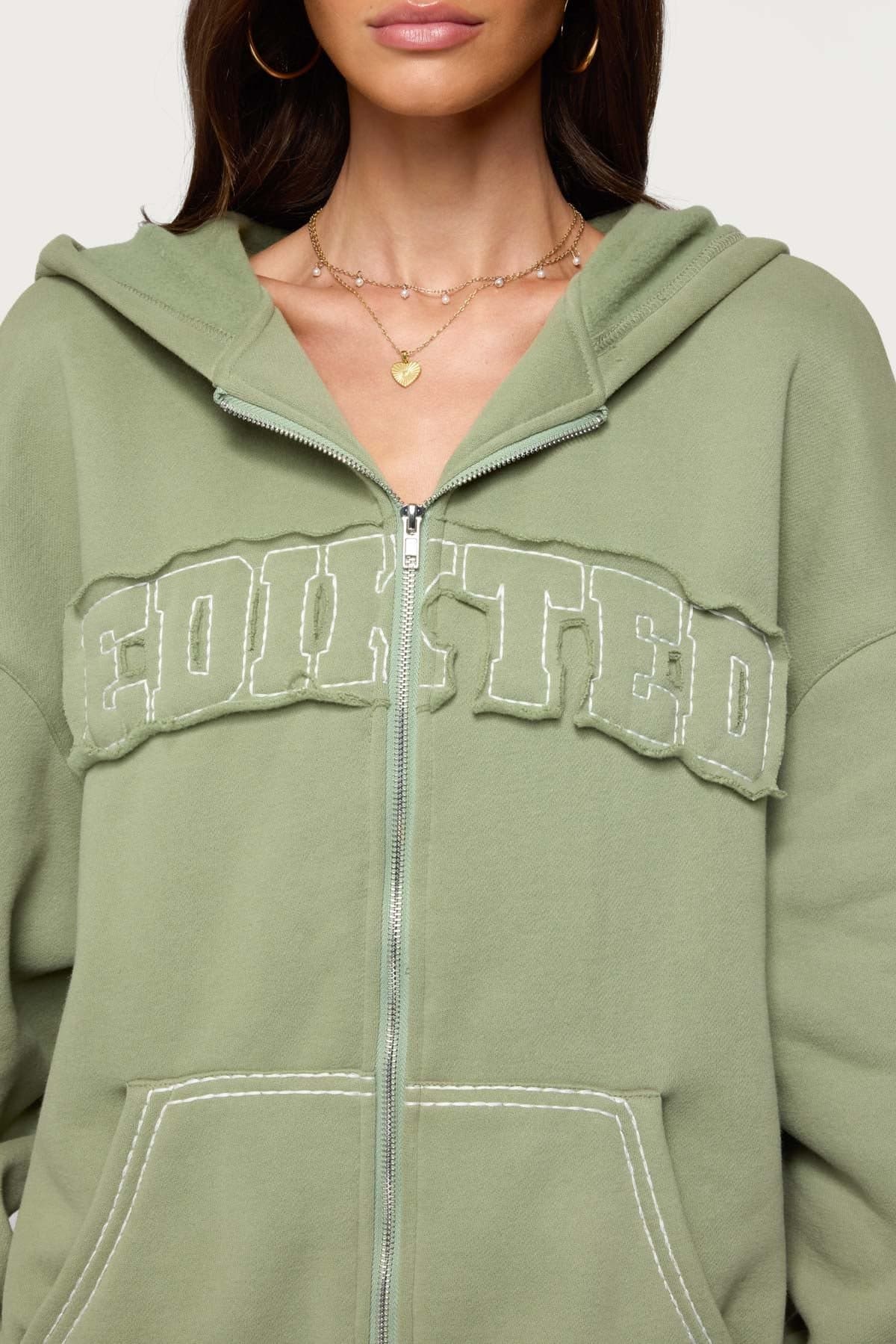 Forever Edikted Oversized Hoodie - Cotton Polyester Front Zip Contrast Stitching
