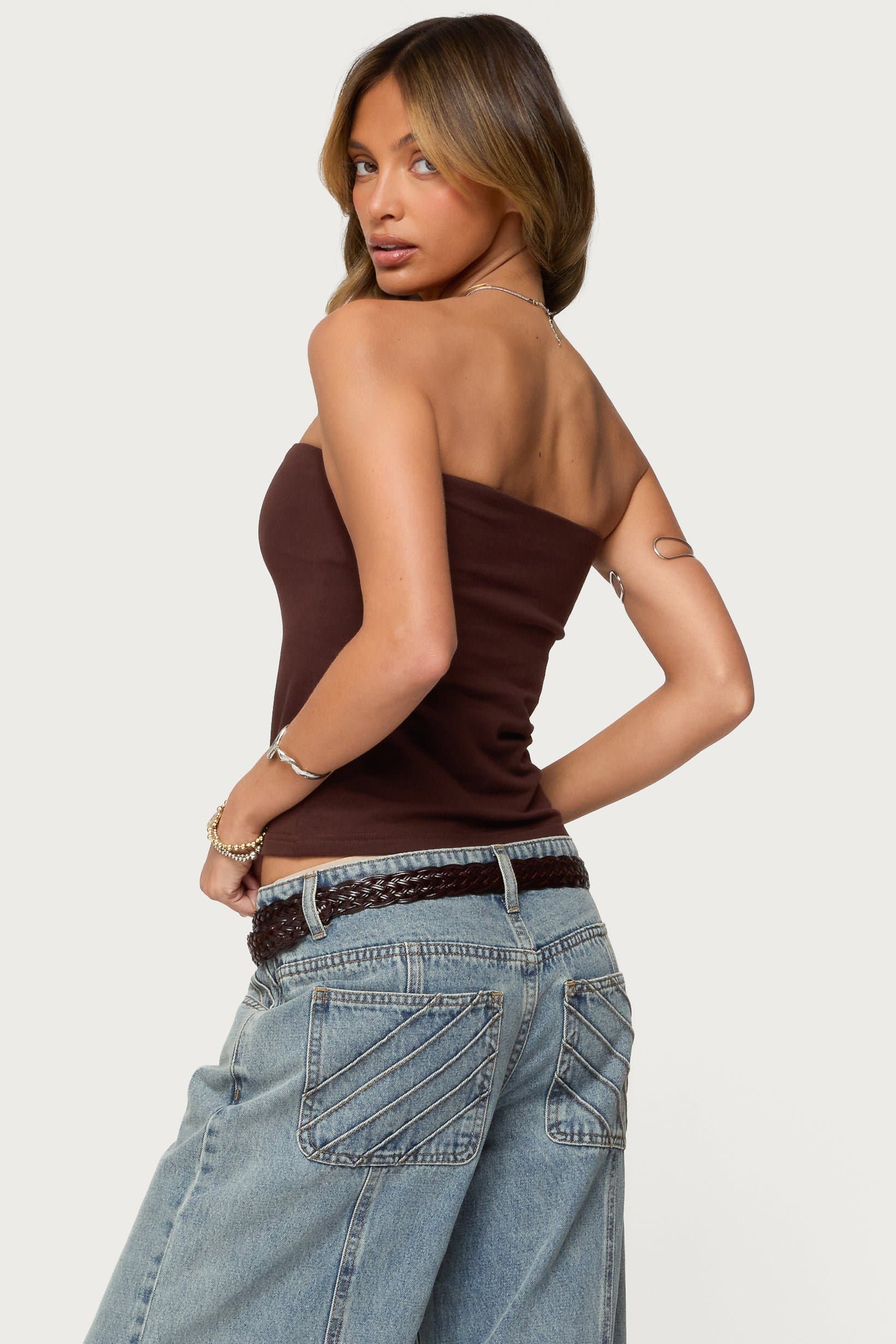 Built In Bra Tube Top Cotton Spandex Strapless Crop Top