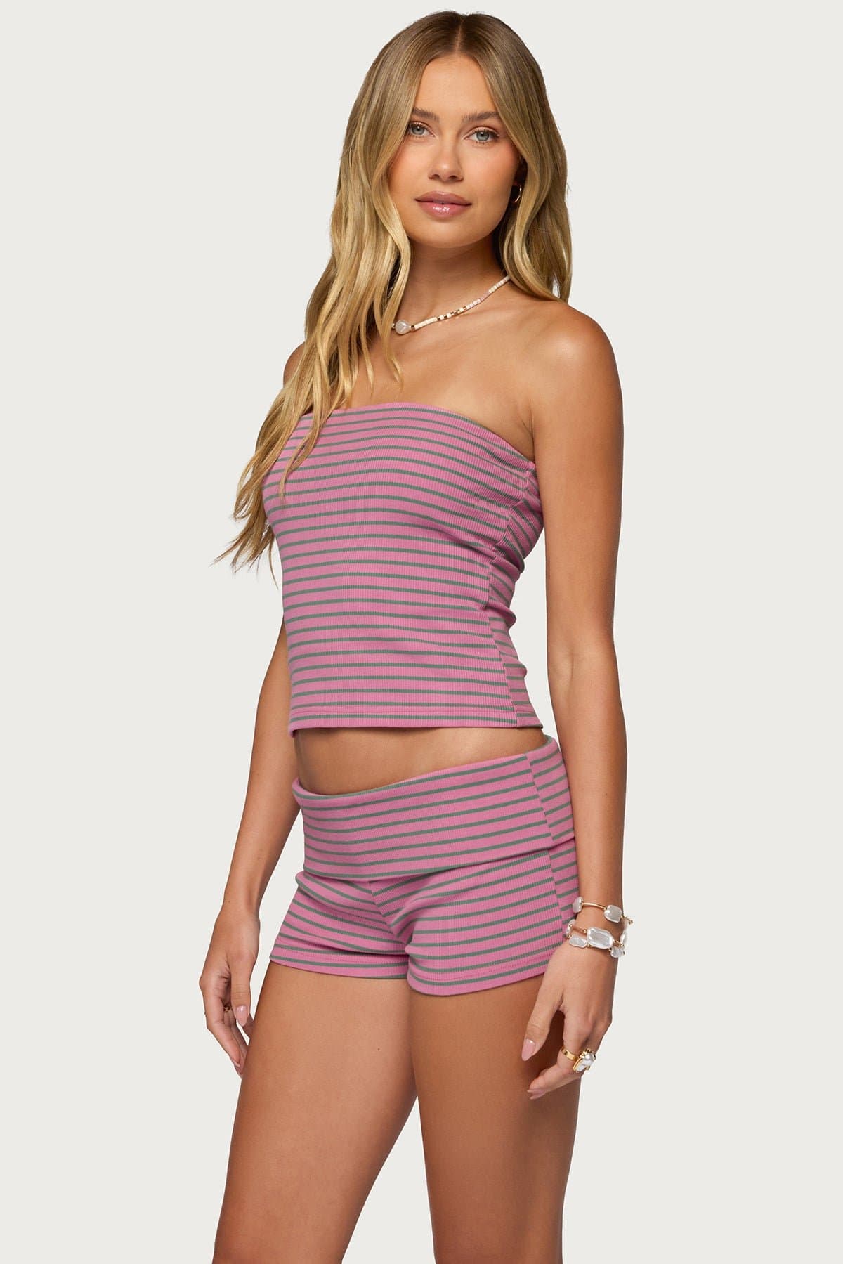 Monikah Striped Built-In Bra Tube Top - Cotton Spandex