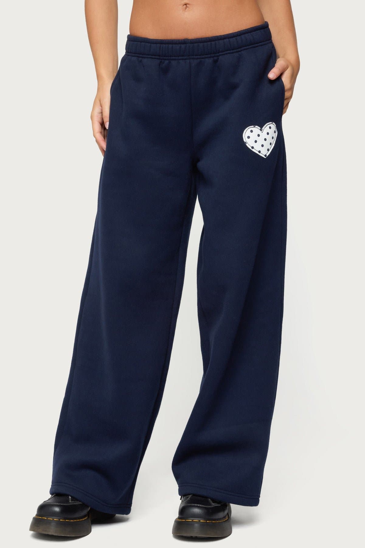 I Heart London Sweatpants with Polka Dot Heart Patch - Polyester Cotton