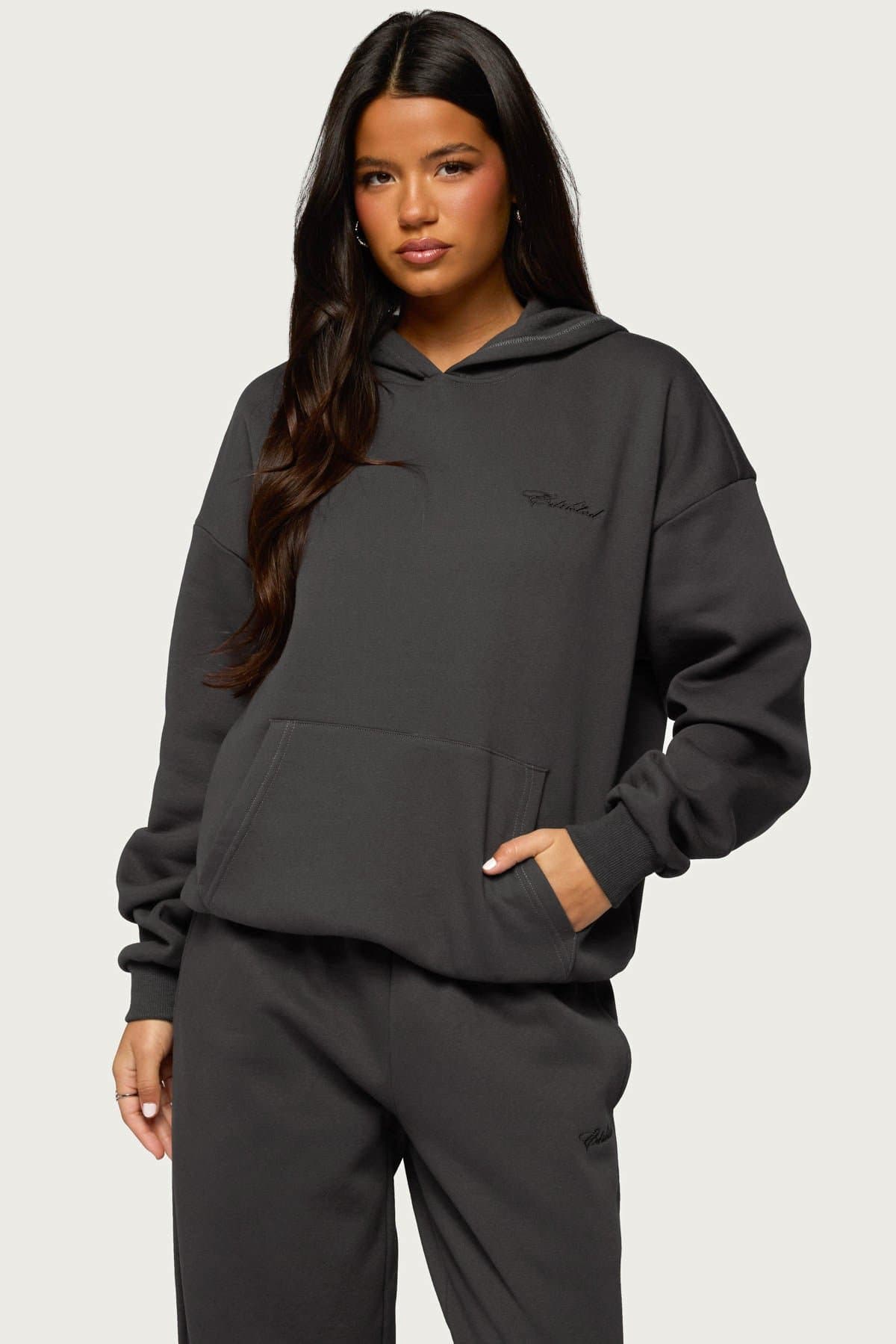Basic Girl Oversized Edikted Hoodie - Polyester Cotton Embroidered Text