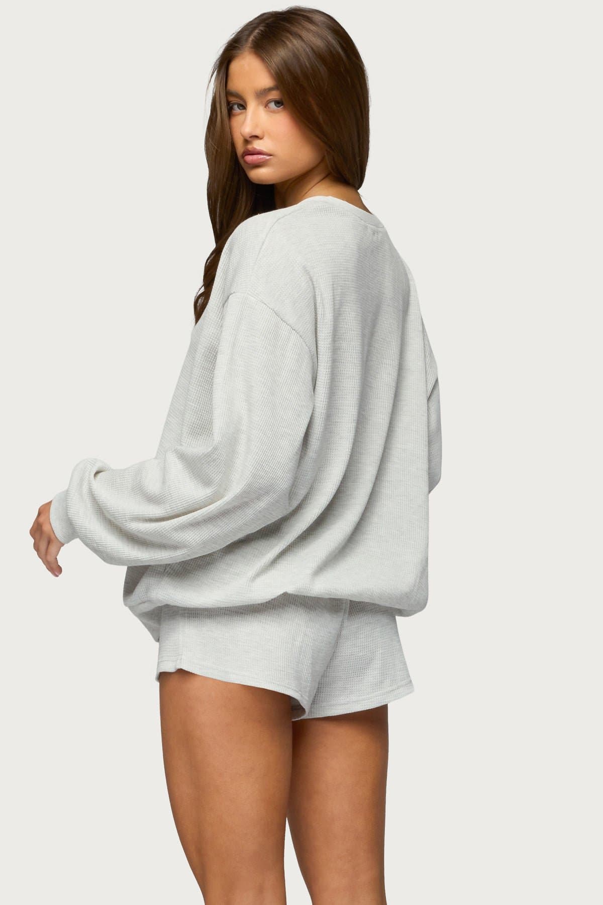 Baila Waffle Henley Top - Long Sleeve Oversized Cotton Polyester Women's Shirt