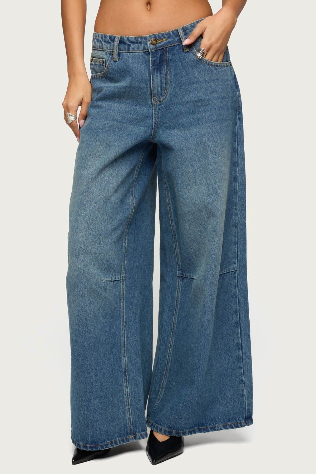 Skater Girl Washed Low Rise Baggy Jeans 100% Cotton Oversized Fit