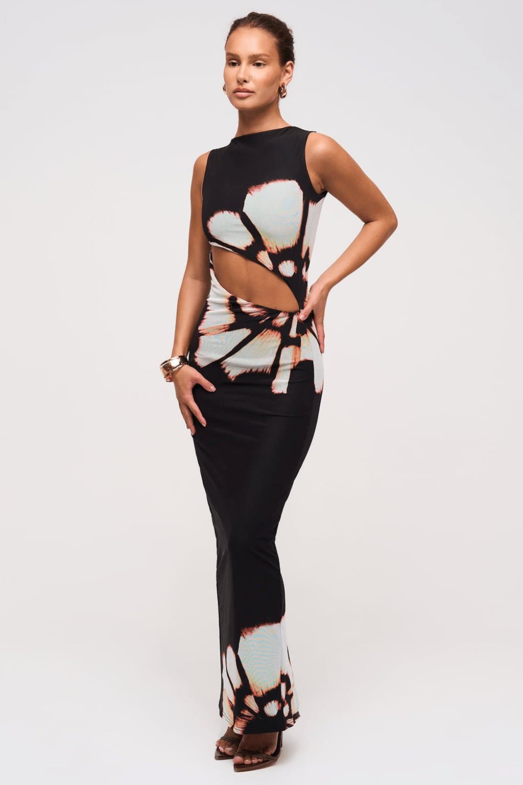 Slash Detail Maxi Dress in Desert Rose - Mesh Outer Bodycon Fit