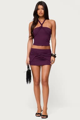 Maggi Knotted Mesh Mini Skirt - Nylon Spandex Gathered Detail