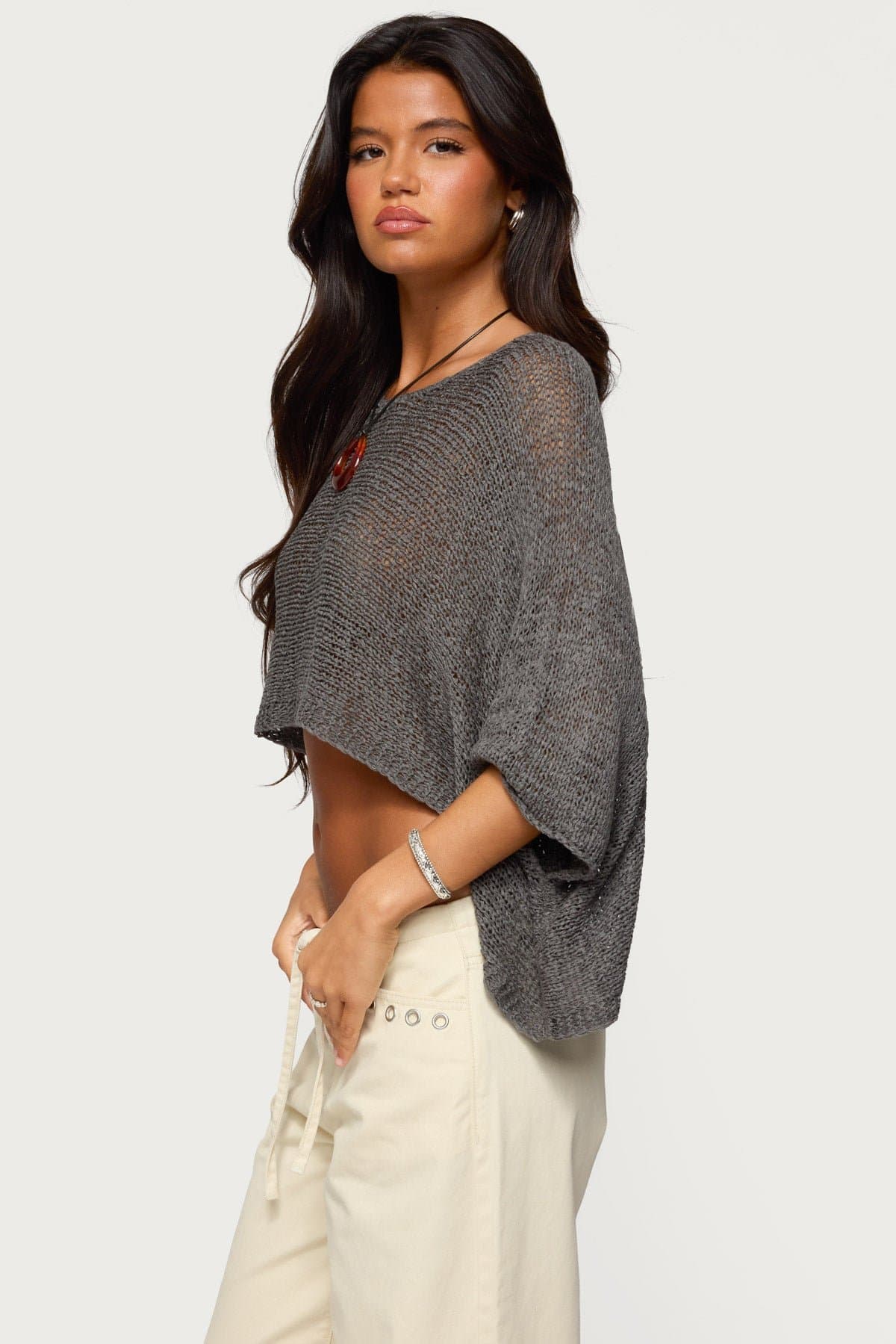 Laline Oversized Knit Crop Top - Acrylic Fabric