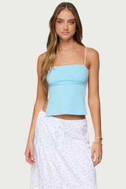 Jinx Open Back Top with Shoe String Straps, Straight Neckline, Tieback Closure, Cotton Spandex