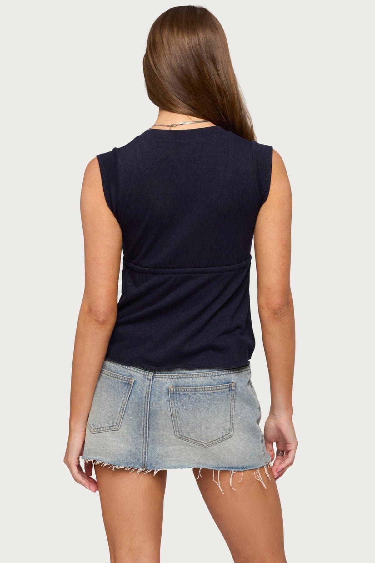 Rusanna V Neck Babydoll Top - Polyester Acrylic Spandex Tie Detail